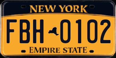 NY license plate FBH0102