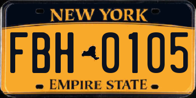 NY license plate FBH0105