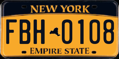 NY license plate FBH0108
