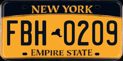 NY license plate FBH0209