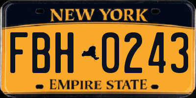 NY license plate FBH0243