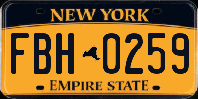 NY license plate FBH0259