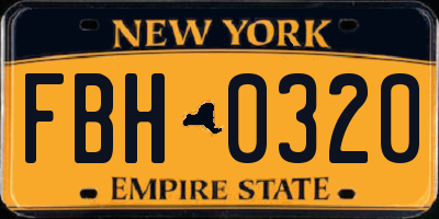 NY license plate FBH0320