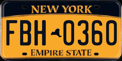 NY license plate FBH0360