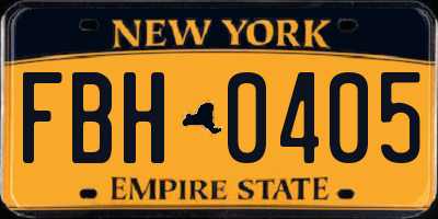 NY license plate FBH0405