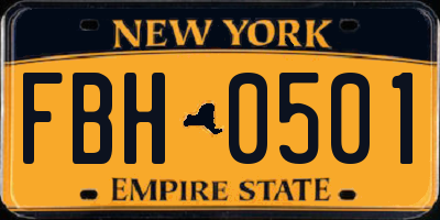 NY license plate FBH0501