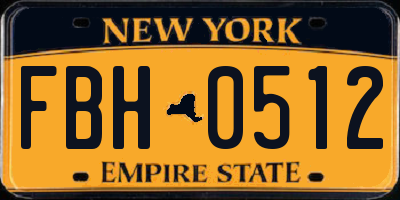 NY license plate FBH0512
