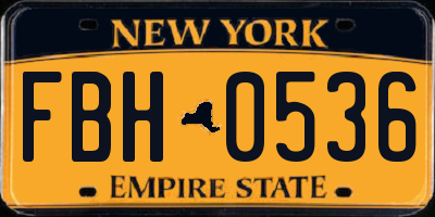 NY license plate FBH0536