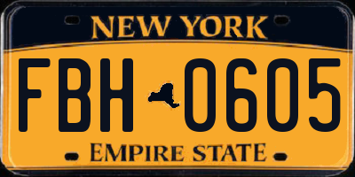 NY license plate FBH0605