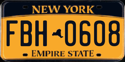 NY license plate FBH0608