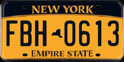 NY license plate FBH0613