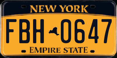 NY license plate FBH0647