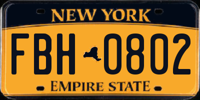 NY license plate FBH0802