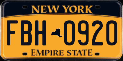 NY license plate FBH0920