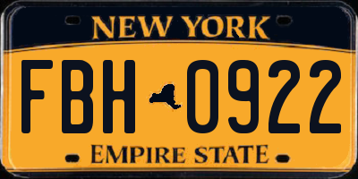 NY license plate FBH0922