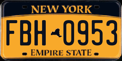 NY license plate FBH0953