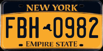 NY license plate FBH0982