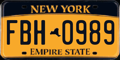 NY license plate FBH0989