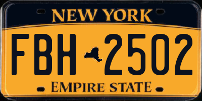 NY license plate FBH2502