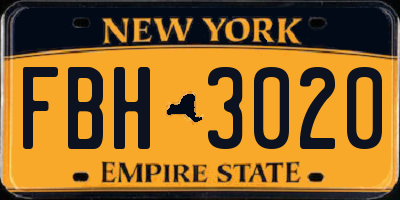 NY license plate FBH3020