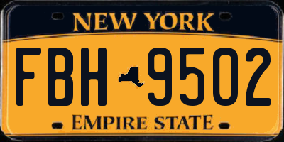 NY license plate FBH9502
