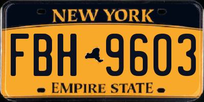 NY license plate FBH9603