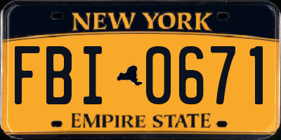 NY license plate FBI0671