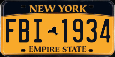 NY license plate FBI1934