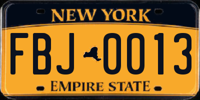 NY license plate FBJ0013