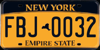NY license plate FBJ0032