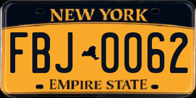 NY license plate FBJ0062