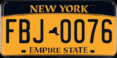 NY license plate FBJ0076