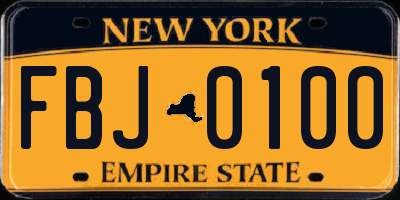 NY license plate FBJ0100