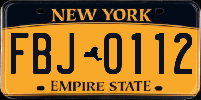 NY license plate FBJ0112