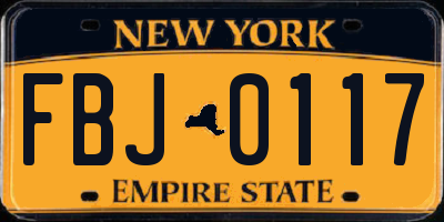 NY license plate FBJ0117