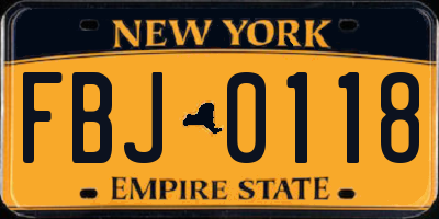 NY license plate FBJ0118