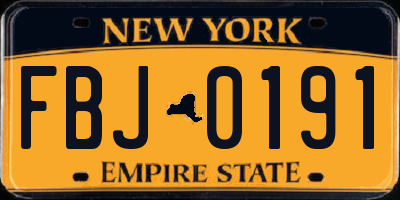 NY license plate FBJ0191