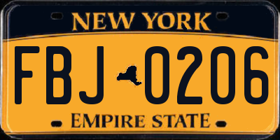NY license plate FBJ0206