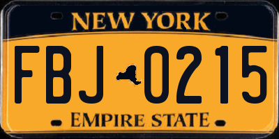 NY license plate FBJ0215