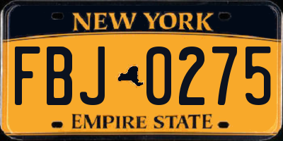 NY license plate FBJ0275