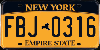 NY license plate FBJ0316