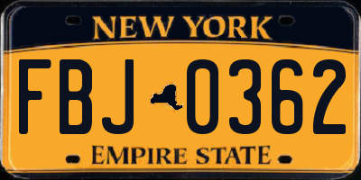 NY license plate FBJ0362