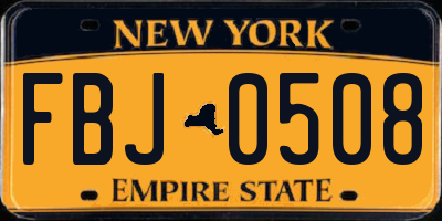 NY license plate FBJ0508