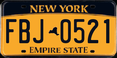NY license plate FBJ0521