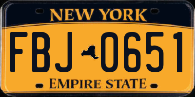 NY license plate FBJ0651