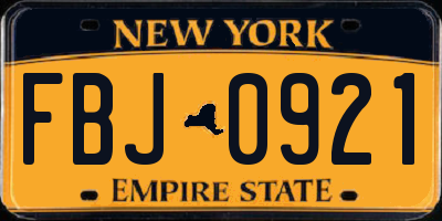 NY license plate FBJ0921