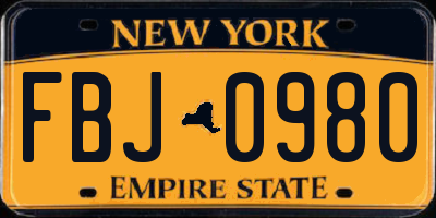 NY license plate FBJ0980