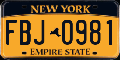 NY license plate FBJ0981