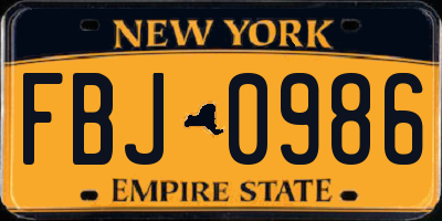 NY license plate FBJ0986