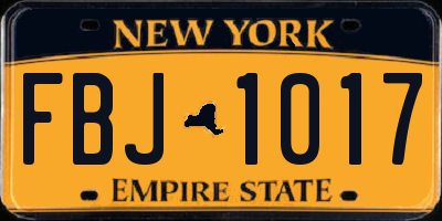 NY license plate FBJ1017